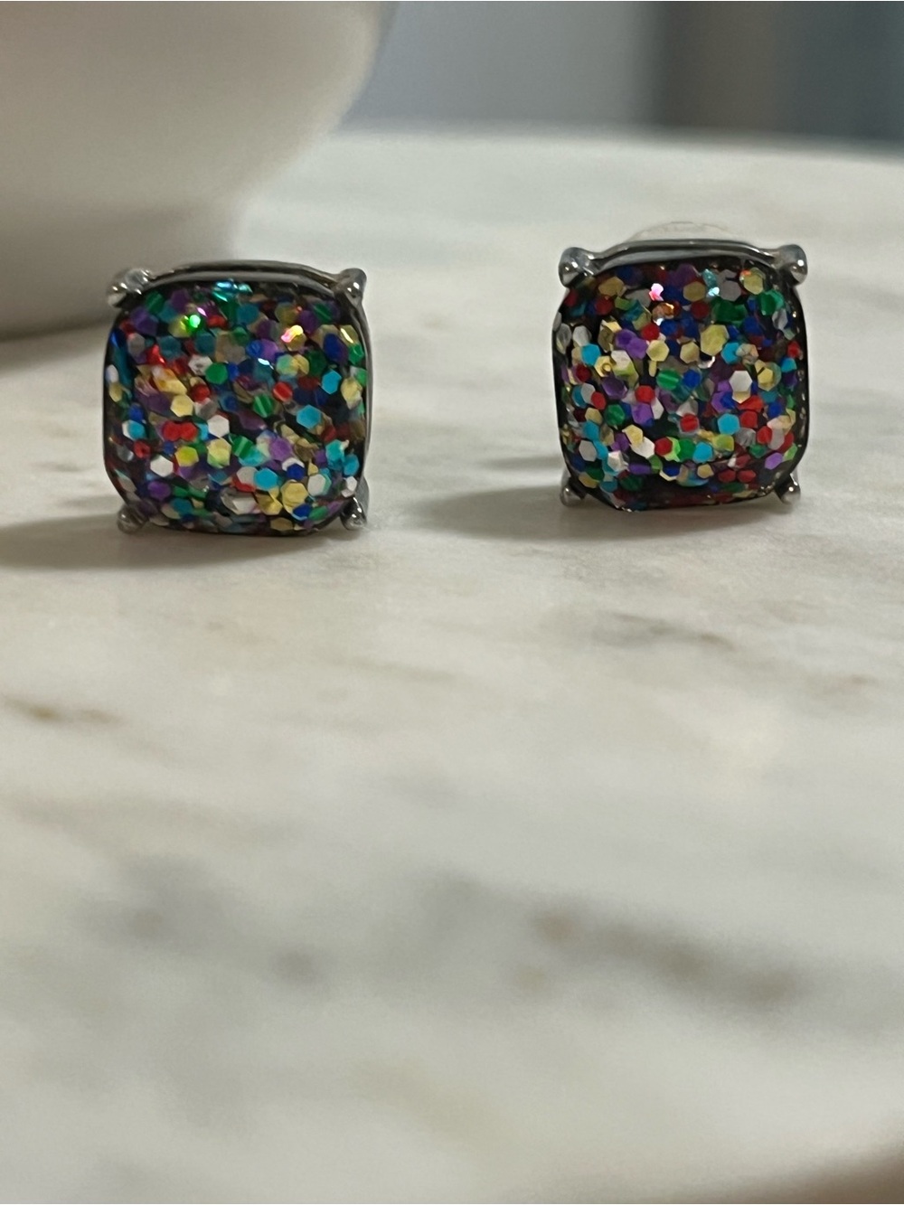 Multicolor Glitter Square Stud Earrings - Sparkling Women’s Jewelry